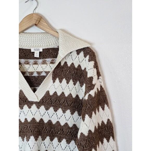 A.N.A A New Approach Pullover Knit Sweater Chevron Print Womens Size XS V Neck - Picture 2 of 10